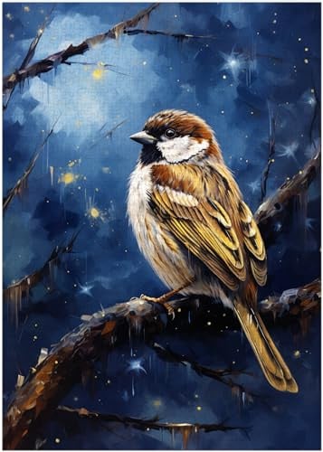 Starry Night House Sparrow Jigsaw Puzzle 300/500/1000 Piece (300pc (28×40cm))