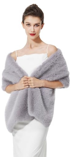 BEAUTELICATE Damen Kunstpelz Stola Schal Warp Brautjacke Kunstfell Brautschal Brautstola für Braut Abendkleid Winter Hochzeit Festlich (Grau, Einheitsgröße)