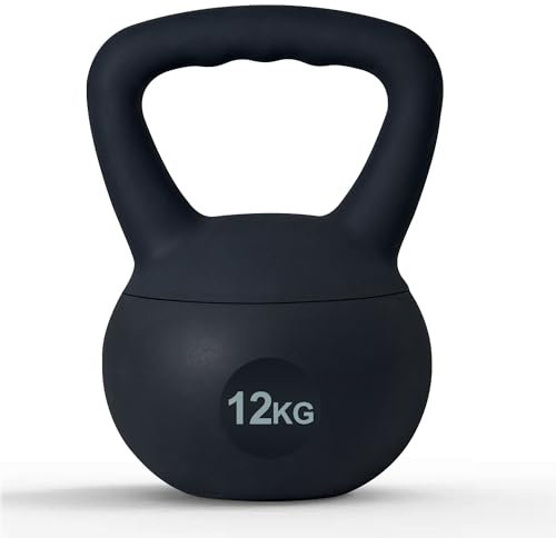 sogesfurniture Weiche Kettlebell 12 kg, Kugelhantel Weich, Bodenschonende Schwunghantel Kugelgewicht für Frauen Gewichtheben, Krafttraining Fitness Gymnastik, Schwarz