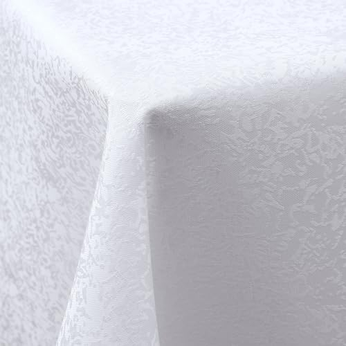 Spotjoy Tischdecke Abwaschbar Rechteckig 130x200cm Polyester Tischwäsche Jacquard Garten Tafeldecke Ornamente Pflegeleicht - Weiß