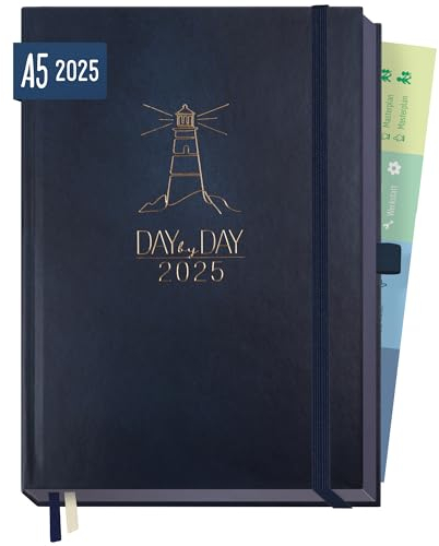 Häfft® Organizer Day by Day Deluxe 2025 A5 Lighthouse 1 Tag 1 Seite - Tageskalender, Tagesplaner, Terminkalender, Terminplaner, Buchkalender - nachhaltig & klimafreundlich