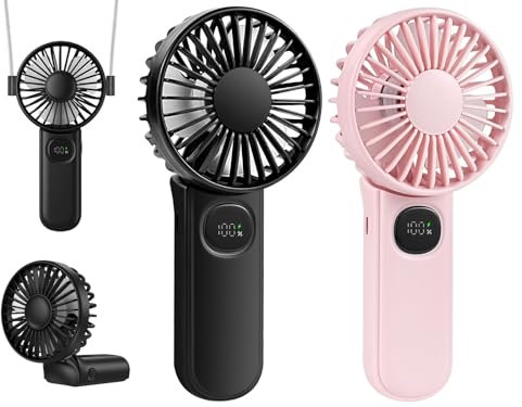 Portable Handheld Fan 2 Pack, Foldable Mini Hand Fan USB Rechargeable Battery Operated Fan with 5 Speeds Quiet Small Personal Neck Fan Eyelash Fan for Women Men Office Outdoor Travel Camping