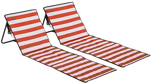 Outsunny 2er-Set Strandmatte, faltbar Strandliege mit Tragetasche, Liegestuhl mit verstellbare Rückenlehne, Sonnenliege 110 kg belast, Strandmatratze, Magazin Tasche für Garten Outdoor, Rot