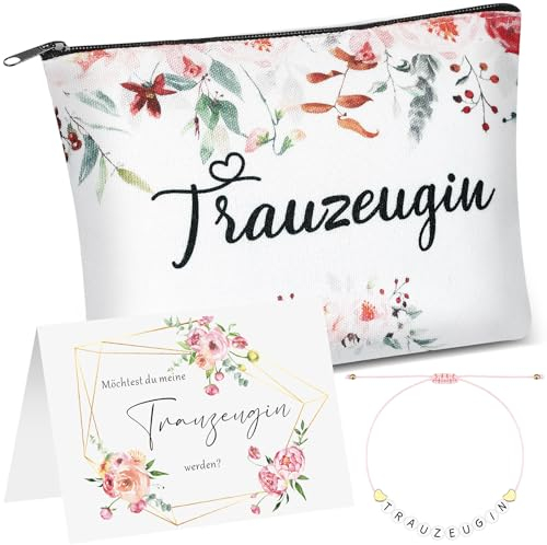 Kajaia Brautjungfer Fragen Geschenk Trauzeugin Perlenarmband Brautjungfer Armband Trauzeugin Kosmetiktasche Make Up Tasche Karte Möchtest Du Meine Trauzeugin Werden Schmuck für Braut Hochzeit (Rosa)