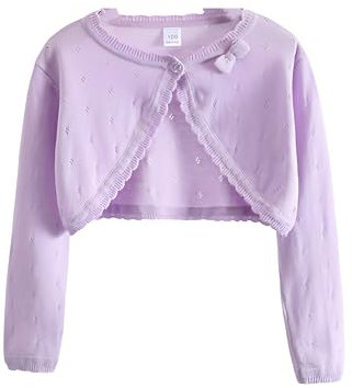 Proumhang Bolero Shrug Strickjacke für Mädchen Langärmelige Baumwollstrickpullover EIN-Knopf-Schal Jacke Sweatshirt Mäntel Chlidren Kleid Cover Up Für 3-10 Jahre Lila 120