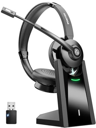 Wireless Headset, Bluetooth Headset with Microphone Noise Canceling & USB Dongle, Bluetooth Headphones with Mic Mute & Charging Dock, Handsfree PC Headset for Work/Computer/phones/Laptop/Skype/Teams