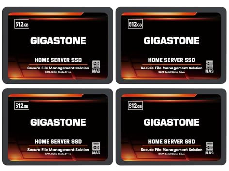 Gigastone Home NAS SSD 512GB (4er-Pack) 24/7 Dauerhaft TLC Hohe Dauerhaltbarkeit Persönlicher Server Cloud Datenspeicher RAID 3D NAND 2,5 Zoll SATA III Interne Solid State Festplatten
