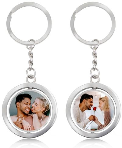 Porte-Clés Personnalisables, Porte-Clés Photo Personnalisé, Porte Cles Tournant Rond Avec Photo, Idée Cadeau Personnalisable Couple Famille Anniversaire Noël Pour Homme, Femme, Petit Ami, Cadeau