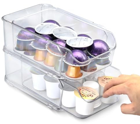 Famaster Soporte transparente para cápsulas de café para mostrador, cajón transparente para cápsulas de café K, organizador de almacenamiento de cápsulas de café compatible con Nespresso Vertuo 38