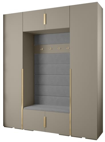 MEBLE KRYSPOL Inova 1 Möbelset - Moderne Garderobe - für Schlafzimmer, Wohnzimmer, Flur, Kinderzimmer - Ankleidemöbel - 236,7x200x47cm - Kaschmir, Paneele Manila 16, Handgriff Gold