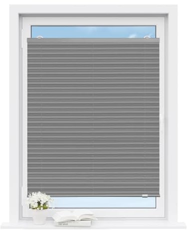 WOLTU Plissee ohne Bohren mit Saugnäpfen, Faltrollo Plisseerollo innen lichtdurchlässig, Sonnenschutz für gängige Fenster Dachfenster Balkontüren, 85x130 cm, Grau