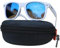 Rennec Sonnenbrille Verspiegelt Weiß Matt, UV400 Schutz, mit Hardcase, Damen Herren Markenbrille, Nerd Brille Retro Festivalbrille (Hellblau Verspiegelt - Rahmen Weiß)