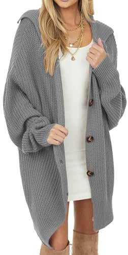 crazy bean Cardigan Maglione Donna Cardigan Lungo Knitted Cardigan Elegante Sweater Casual Manica Lunga a Maglia Autunno Inverno Giacca Calda con Tasche(Grigio,L)