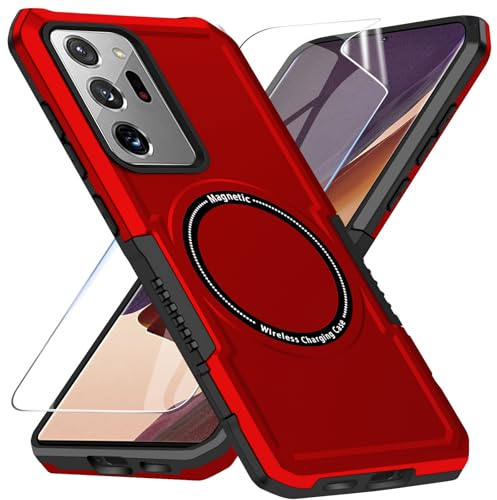 Magnetische Handyhülle für Samsung Galaxy Note 20 Ultra Hülle mit Schutzfolie [für Mag-Safe] Note 20 Ultra Tasche Case, Wireless Charging Stoßfest Schutzhülle für Samsung Note 20 Ultra (Rot)