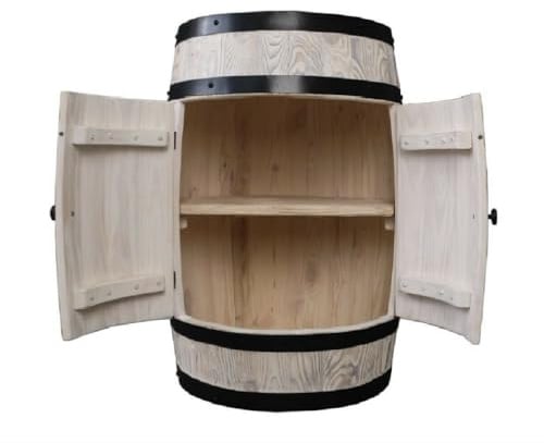 MB Manufaktura Barel Handgefertigte Holzbar aus Gebürsteter Kiefer – Perfekt für Wein, Whisky, Tequila und Bier | Weinfass Stehtisch mit Tür | Fassbar Weinbar Wine Rack, Alkoholschrank - Weiß