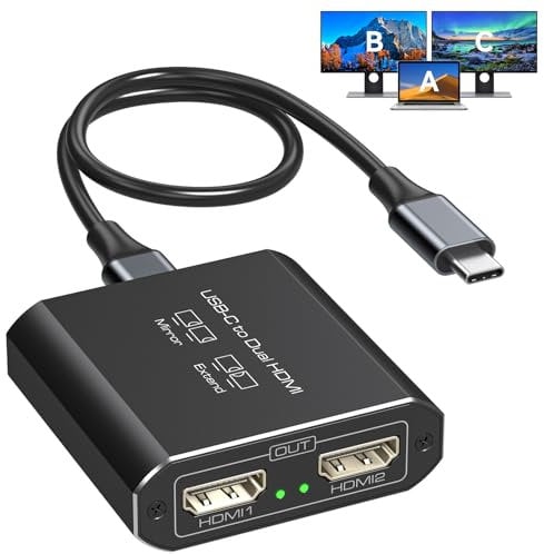 JCYMELE Dual 4K@60Hz Extended Display USB C to Dual HDMI Adapter for 2 Monitors Type C Port to HDMI Splitter 1 in 2 Out for Laptops MacBook Pro Air [macOS only Support SST Mode]