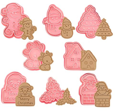KEELYY 8 Stück Ausstechformen Weihnachten, Kunststoff Ausstecher 3D Weihnachten Motivtorten Stempel Plätzchenformen Keksstempel Ausstecher Weihnachts Cartoon Formen für Keks Cookie Fondant Schokoladen