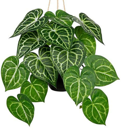 Künstliche Hängepflanzen 56 CM Anthurium Crystallinum Kunstpflanze im Topf