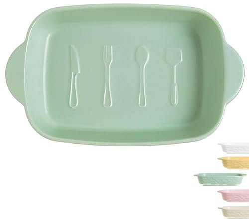 Ceramic Porcelain Baking Dishes For Oven, Large Lasagna Pan, Oven Dish, Rectangular Deep Baking Tray, Roasting Dish-green-24x15x4.5cm 700ml