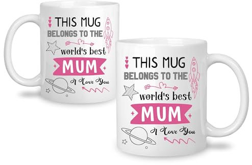 Yufansd World's Best Mum Mug Gifting for Women Mum Mother Gifts Ideas Christmas Mother's Day Birthday Gift for Mummy Mom Presents from Daughter Son Ceramic Coffee Cups 11 oz, White (Mum-1)