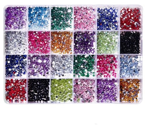 Nail Gems for Nail Art 24 Colours 3mm Rhinestones Hotfix Kit Flat Back Resin Crystal Stick On Diamante Gems for Crafting Rhinestones for Crafts Nails Clothes Face Shoes Tumblers Decoration
