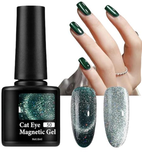 Green Magnetic Gel Polish,Cat Eye Gel Polish,Green Gel Nail Polish,Glitter Nail Varnish,Cat Magnet Eye Gel Polish Green,UV Led Soak off Glitter Gel Polish,Gel Nail Polish Set,Gel Polish Colours(50)