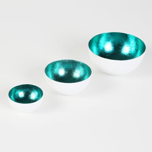Metall Teelichtschalen Maritime Kerzen-Schalen Weiß Türkis Scandi 3er-Set Boho Deko