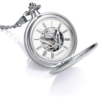 Viceroy Reloj de Bolsillo con Cadena - 50 mm - Movimiento de Cuerda Manual - Esfera Blanca - Estilo Vintage - Colección Pocket – 41153-02