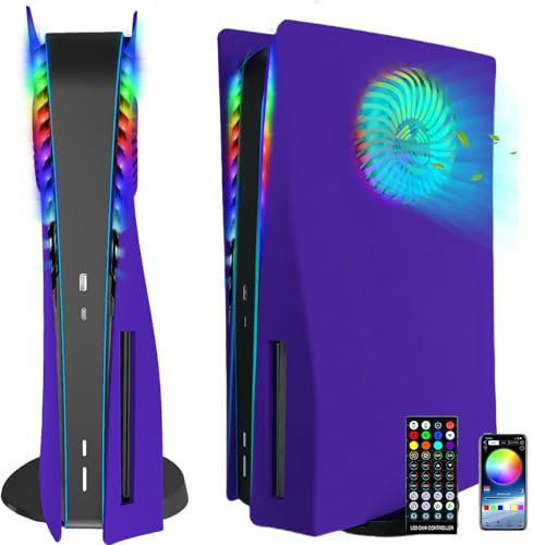 For PS5 Faceplates with Cooling Vents LED Lights, Megadream Cooling Cover Replacement Plates Shell Accessories Anti-Scratch Dustproof with RGB Lights Package for Playstation 5 Disc (Purple)