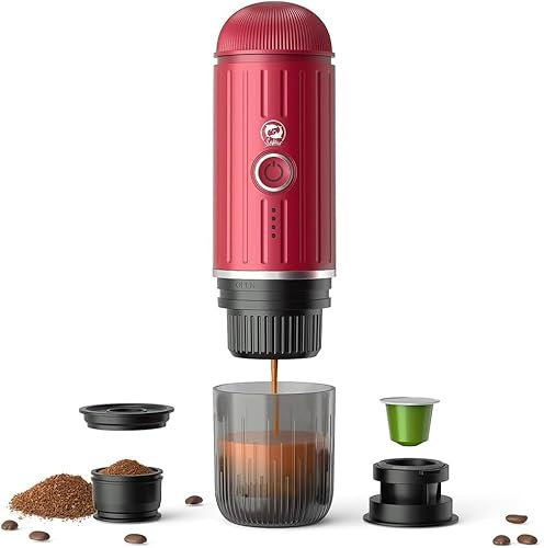 i Cafilas tragbare elektrische Espressomaschine 12 V Travel Espresso Machine mini kaffeemaschine to go camping espressomaschine, kompatibel mit gemahlenem Kaffee & NS-Kapsel (Rose)