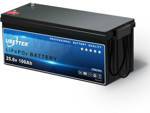 UBETTER 24V 100Ah LiFePO4 batería, 24V Litio Batería con 100A BMS, 2560Wh, 4000+ Ciclos de Carga Batería Recargable para Sistemas Fotovoltaicos, Sistemas Fuera de la Red eléctrica