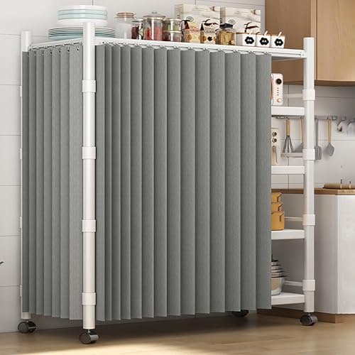 Schrankvorhang für Regale, Schrank Vorhang Zum Schieben, Staubdichte Vorhänge für den Schrank, Schränke Sichtschutzvorhang mit Gleitschienen, Kein Bohren Nötig, Wasserdicht(Grau,W 80 x H 120 CM)