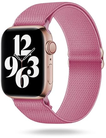 ONEFLOW Flex Loop Kompatibel mit Apple Watch 9 (45mm) Armband Elastisch, Textil Stoff iWatch Armbänder Damen Herren Sport, Sportarmband Nylon Ersatz Watch Band Flexibel, Rosa