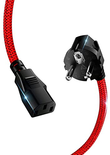 Goalfish 3,0m Kaltgerätekabel 3 polig Typ F Eurostecker 90° auf C13, Nylon | Robust, Stromkabel Netzkabel, Kaltgerätestecker mit VDE, für PCs, Monitore, Drucker, Scanner, Bildschirme, Projektor, TV etc