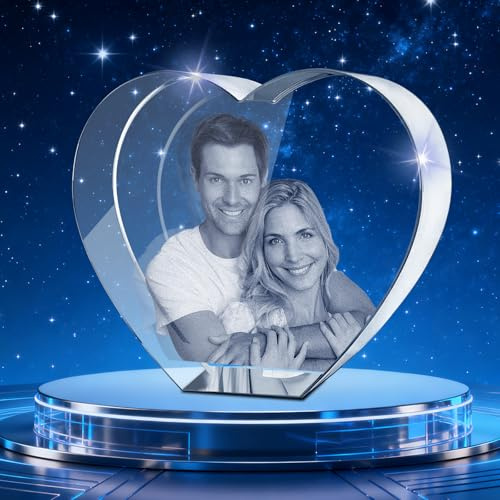 KKHH Photo en cristal 3D personnalisée – Souvenir en verre gravé au laser, gravé à l'intérieur du cristal, cadeau pour anniversaire, anniversaire de mariage, commémoration ou Noël (cœur à facettes)