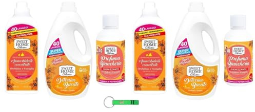 Sweet Home Orchidee und Vanille Testpaket - Konzentrierter Weichspüler + Waschmittel + Parfüm / 6 Artikel des Gleichen Duftes + Beni Culinari Kostenloser Schlüsselanhänger