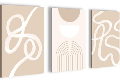 Novart Wandbilder Abstrakt 3 Teilig Wandbilder für Wohnzimmer Schlafzimmer Büro 20 x 30 cm - 3 Bilder Beige Linien N044530a