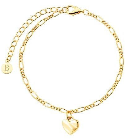 Brandlinger ® Armband Damen Silber 925. Herz Anhänger unregelmäßig 6,5mm. Mit 18 Karat Gelb- oder Weißgold, Schmuck für Frauen und Mädchen. Armbandlänge verstellbar 16-20cm, Kettenbreite 2,3mm.