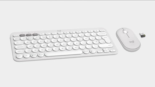 Logitech Pebble 2 Combo, Wireless Keyboard and Mouse, Quiet and Portable, Customizable, Logi Bolt, Bluetooth, Easy-Switch for Windows, macOS, iPadOS, Chrome - White