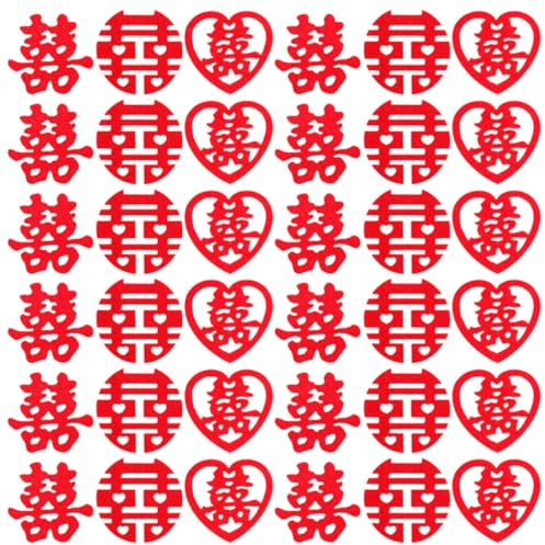 Gadpiparty 270pièces Confettis Mariage Décorations Orientales Tissu Non-tissé Motif Caractère XI Tradition Chinoise pour Déco Table Mariage Champêtre et Centre de Table