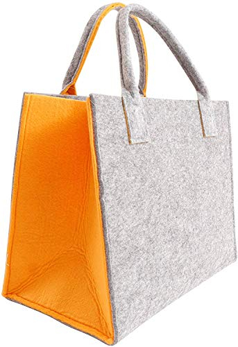 CB Home & Style Filztasche Einkaufstasche Tasche Shopper ca. 35 x 20 x 28 cm (Hellgrau-Orange)