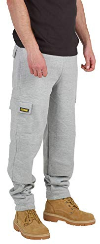 SITE KING Mens Cargo Combat Work Tracksuit Jogging Bottoms with Knee Pad Pockets Size S to 5XL Fleece Pants (2XL - 46/48 Waist, Grey)
