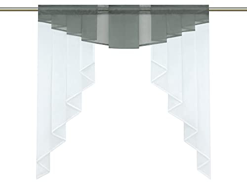 HongYa transparenter Voile Scheibengardine Tunnelzug Kurzstore Küche Kleinfenster Gardine H/B 80/80 cm Grau