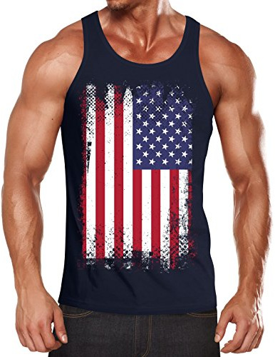 MoonWorks Herren Tanktop Tank Top - Amerika Flagge USA Flag United States of America Vintage - Body Fit Navy M