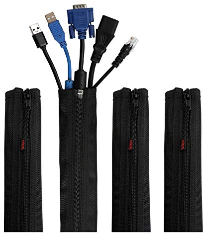 Kabelmanagement-Hülle, Hikig Kabel-Organizer-System – 49,5 cm tragbare Nylon-Kabelhülle mit Reißverschluss, Drahtabdeckung, Kabelwicklung, Kabelhüllen für TV, Computer, Büro, Heimunterhaltung, 4