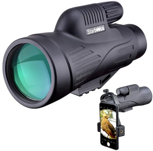 Starboosa 12 x 50 High Definition Monokular Teleskop mit Smartphone-Halterung – Wasserdichtes Monokular mit langlebigem und klarem BAK4-Prisma für Vogelbeobachtung, Wildtiere, Jagd, Camping, Wandern
