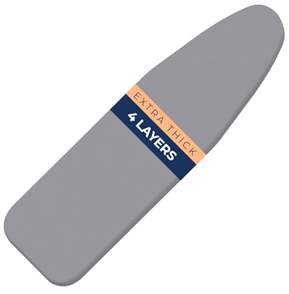 happhom Bügelbrettbezug und -Kissen, extra dick, strapazierfähig, gepolstert, 4 Schichten, versilberter Bügelbrettbezug, fleckenabweisend, Standardgröße 38,1 x 137,2 cm, mit elastischen Kanten