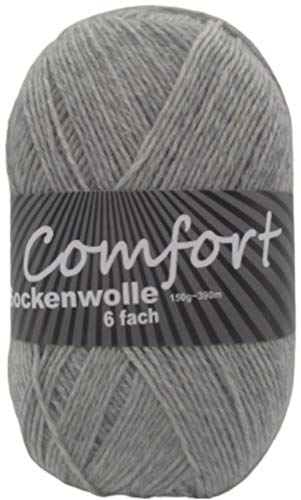 6-fädige Sockenwolle Strumpfwolle - einfarbig - 150gr Knaul 375m-Lauflänge - für besonders warme Socken -weicher kuschlig softiger Griff- -Farbe: (mittelgrau)