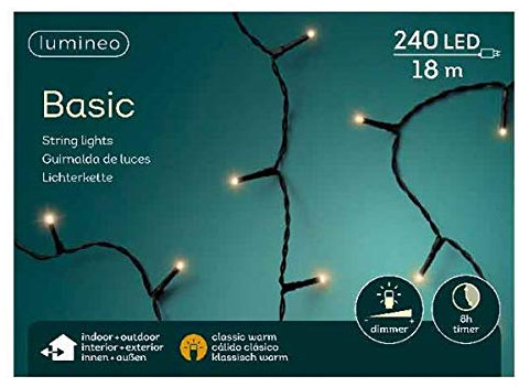 Lumineo Lichterkette Basic klassisch warm - 240 LED's - 18 Meter - schwarzes Kabel - Indoor & Outdoor - Timer - dimmbar - IP44 Schutz