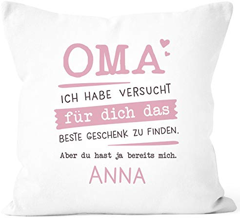 SpecialMe® Kissen-Bezug personalisiertes Geschenk Spruch Papa/Mama/Oma/Opa Ich Habe versucht Finden anpassbarer Name Dekokissen Oma - 1 Name weiß 40cm x 40cm